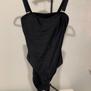 New Look square neck swimsuit in black